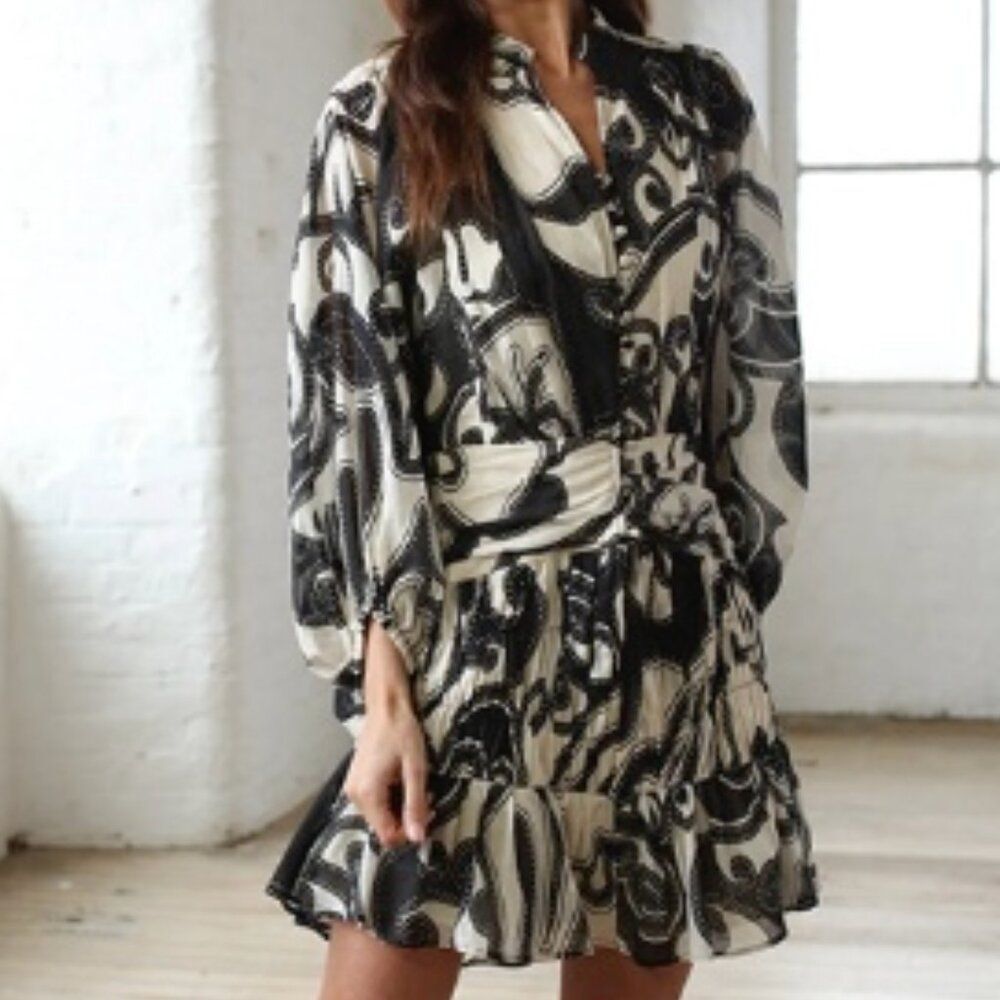 Devotion TWINS dress Ftelia black and ivory cotton buttons ruching short